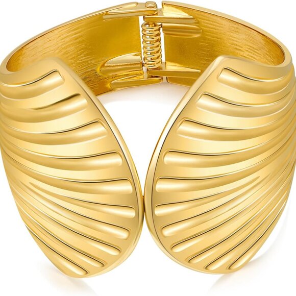 Chunky Gold Silver Seashell Bangle Bracelet for Women Beach Statement Jewelry - Picture 1 of 7